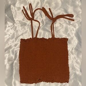 XS Wild Fable Burnt Sienna Orange Ruffle Ribbed Cami Crop Top